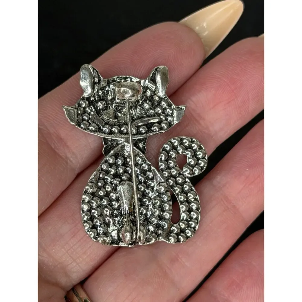 Vintage AURORA BOREALIS CRYSTAL & Rhinestone CAT BROOCH Kitty Pin